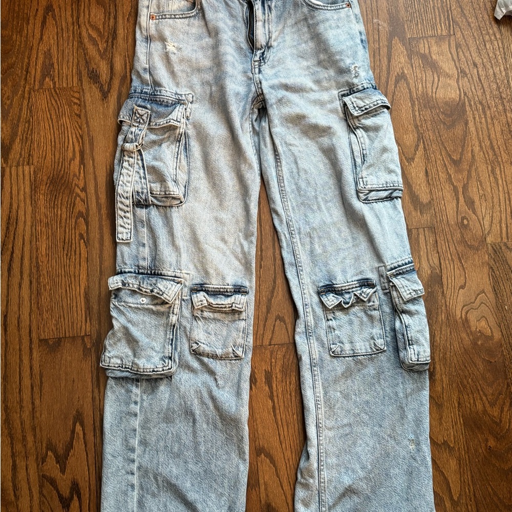 Aeropostale Blue Distressed Cargo Denim Jeans
